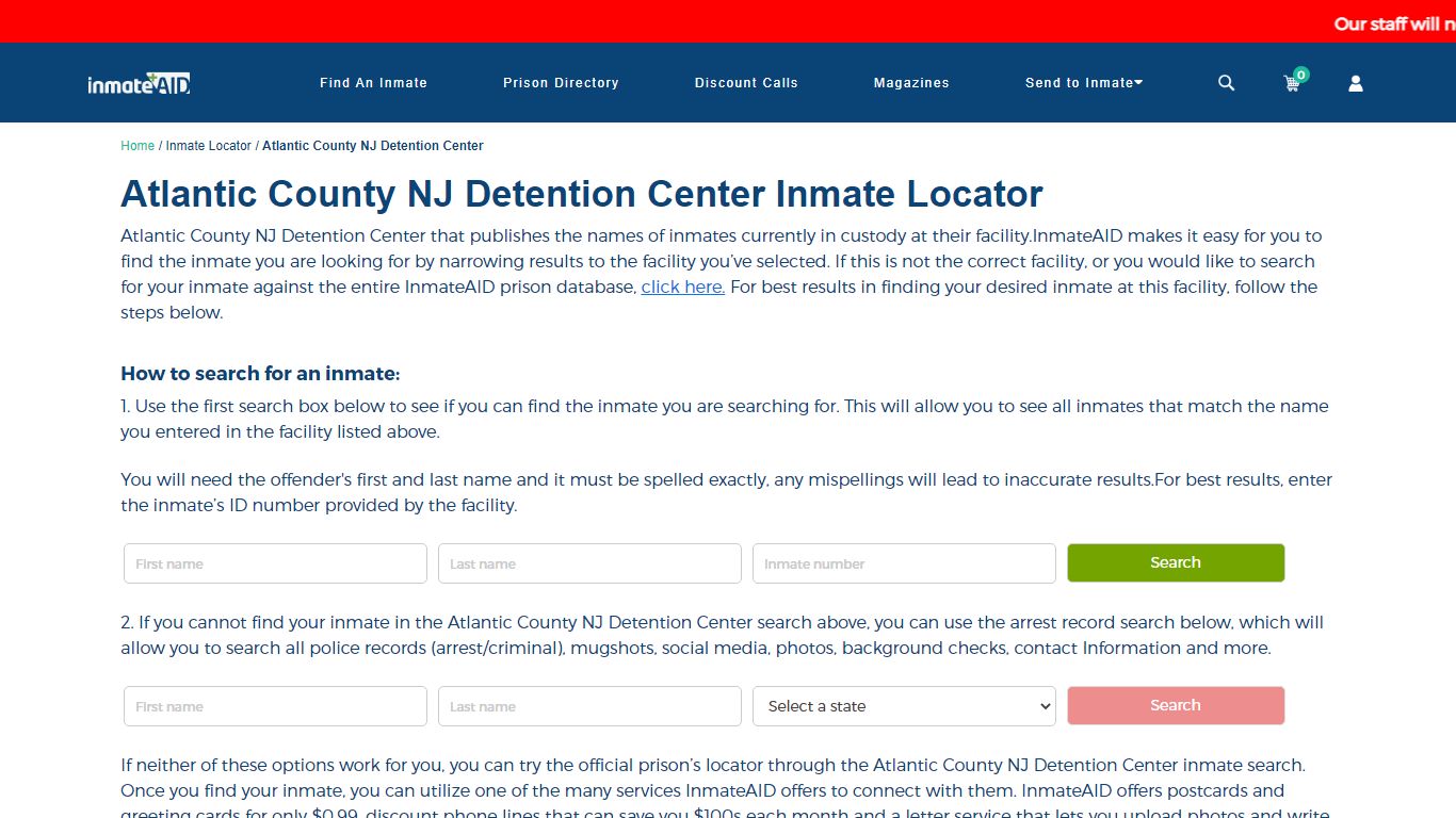 Atlantic County NJ Detention Center Inmate Locator