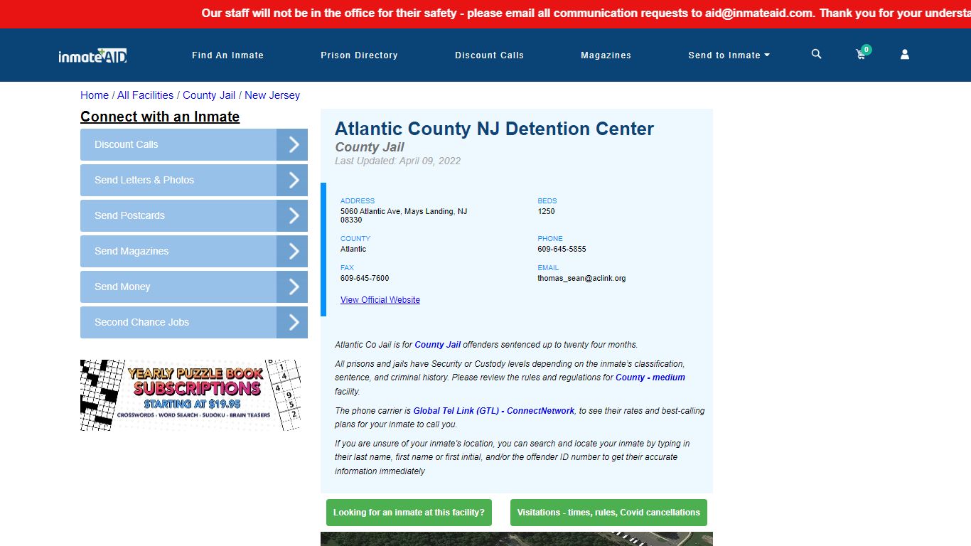 Atlantic County NJ Detention Center - Inmate Locator ...
