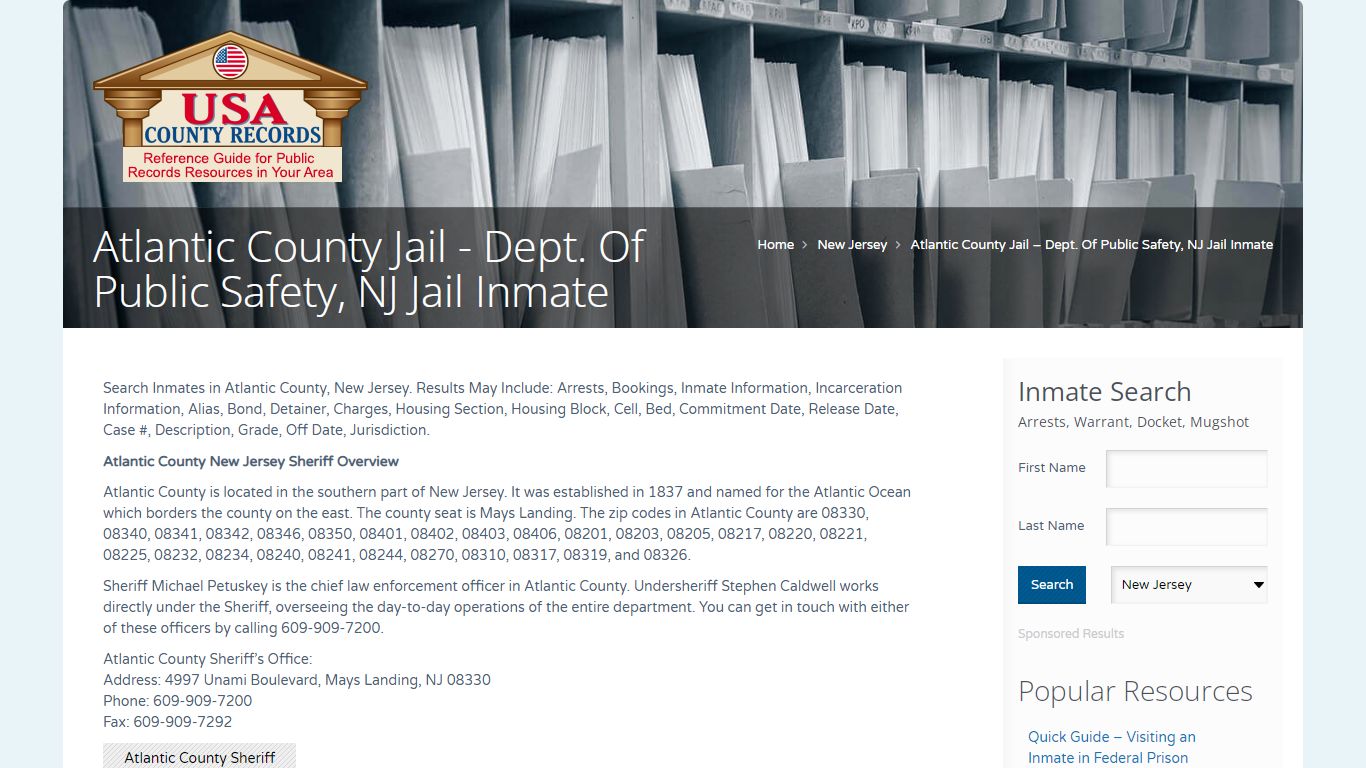 Atlantic County Jail - Dept. Of Public Safety, NJ Jail Inmate