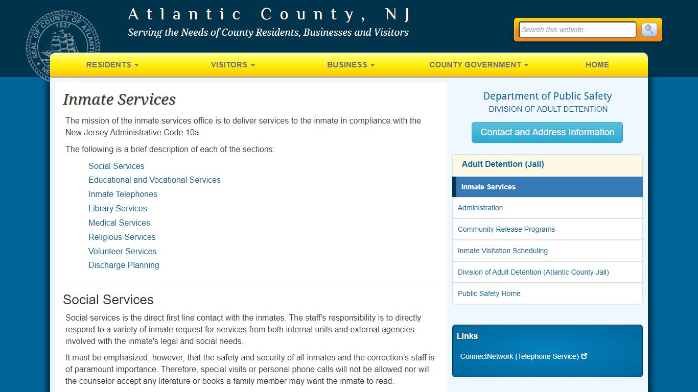 Inmate Services - Public Safety - Atlantic County Government